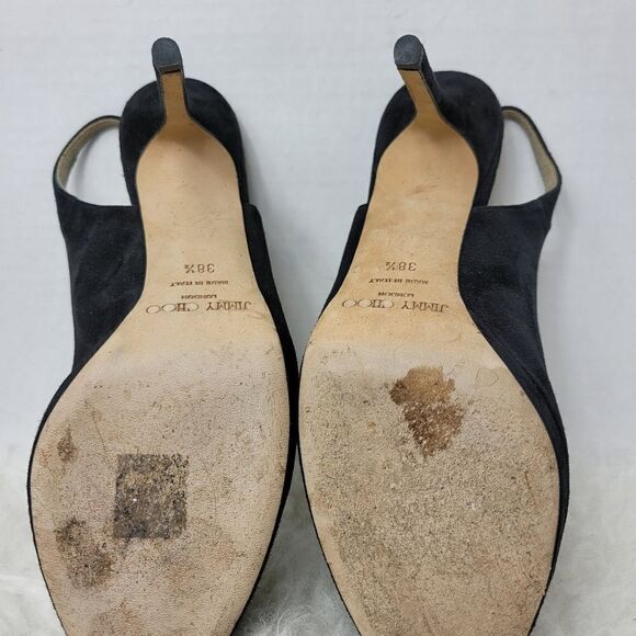 Jimmy Choo “Nova” Slingback Peep Toe Platform Pumps Black Satin Shoes Size 8 - Picture 8 of 11
